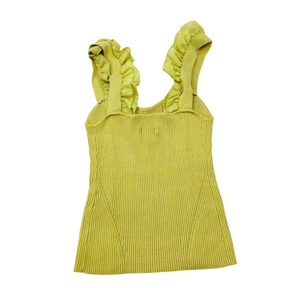 Anthropologie yellow ribbed ruffle strap tank - Picture 3 of 4
